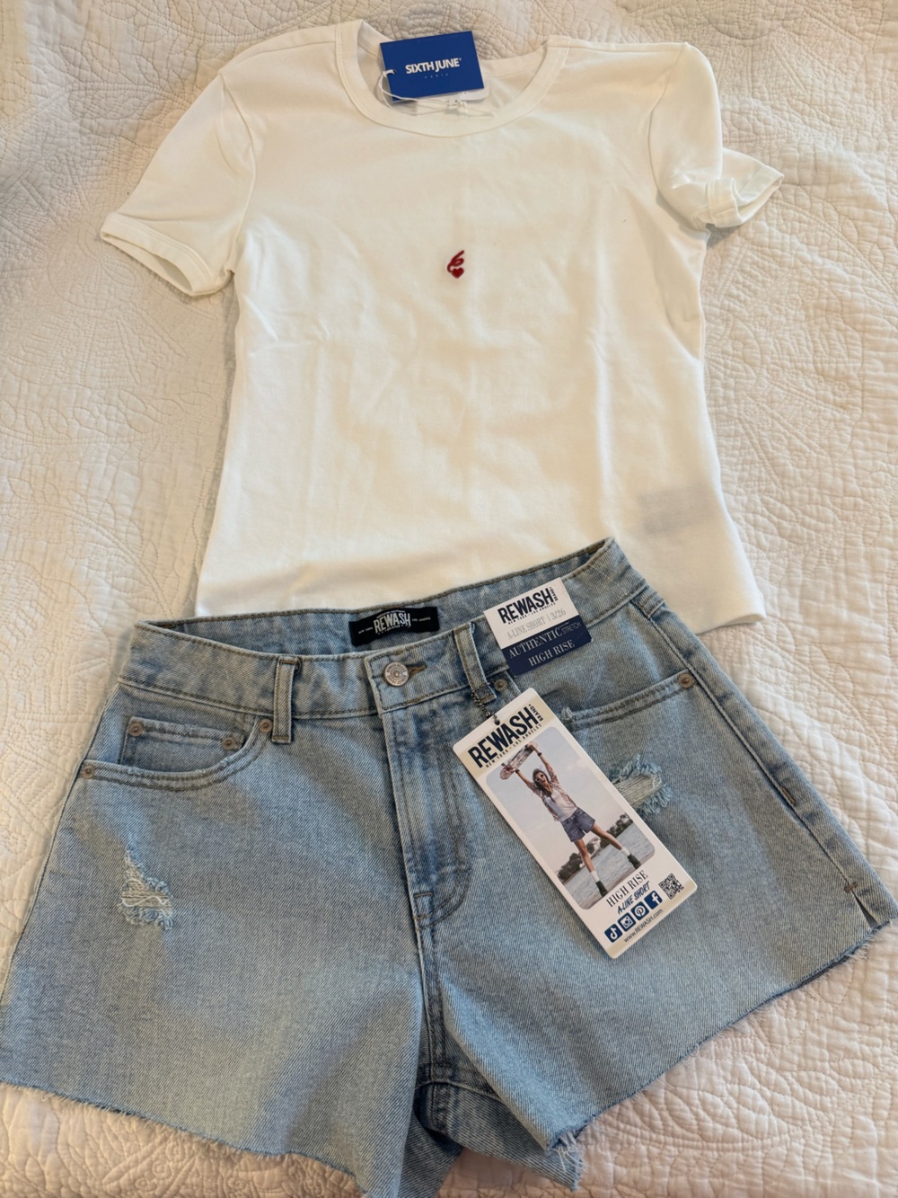 NWT Y2K Summer Outfit Bundle Sixth June Paris Tee + Rewash High Rise Denim